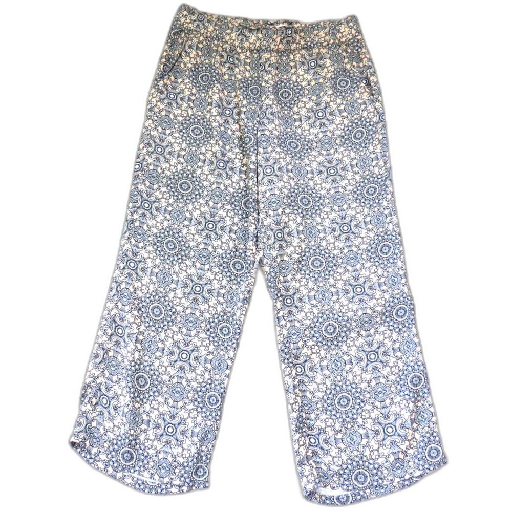 Liz Claiborne Women's Wide Leg Pull-On Pants Medallion Print Tan/Black S EUC